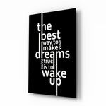 Wake Up Dreams Black and White Glass Wall Art - Lifestyle preview in a designer interior