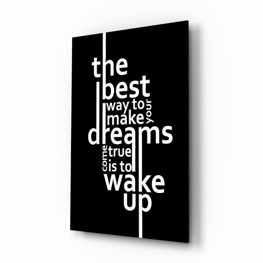 Wake Up Dreams Black and White Glass Wall Art - Lifestyle preview in a designer interior