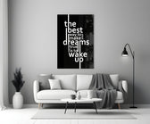 wake up dreams quote in black and white panel bringing character to a minimalist living room wall