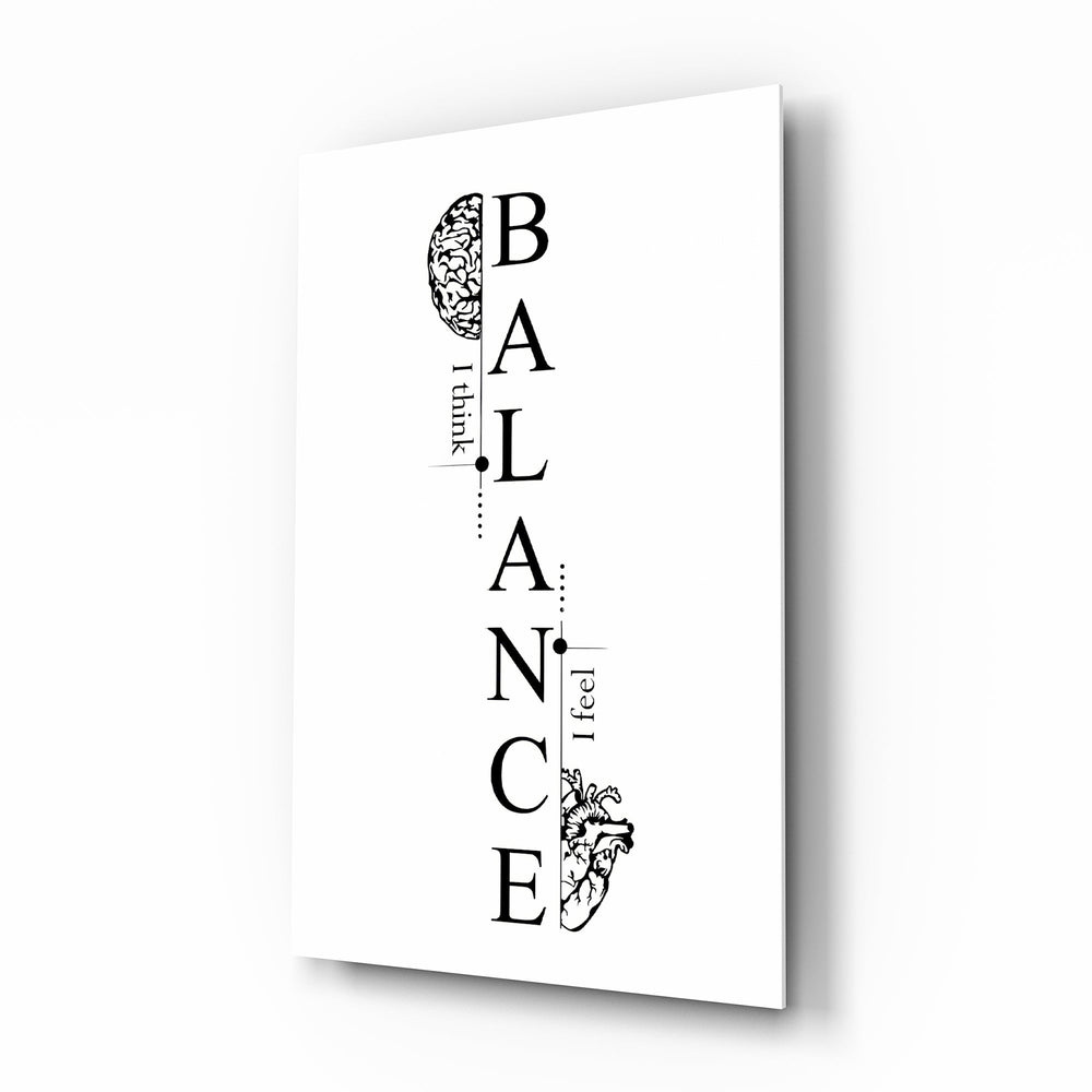 Balance I Think I Feel Brain Heart Glass Wall Art - Lifestyle preview in a designer interior