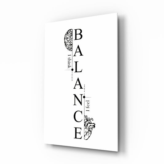 Balance I Think I Feel Brain Heart Glass Wall Art - Lifestyle preview in a designer interior