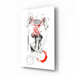 Overthinking Red Thread Brain Sketch Glass Wall Art - Lifestyle preview in a designer interior
