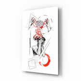 Overthinking Red Thread Brain Sketch Glass Wall Art - Lifestyle preview in a designer interior