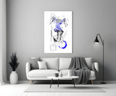 brain unravelling into blue threads panel bringing character to a minimalist living room wall