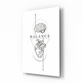 Balance Brain Over Heart White Line Art Glass Wall Art - Lifestyle preview in a designer interior