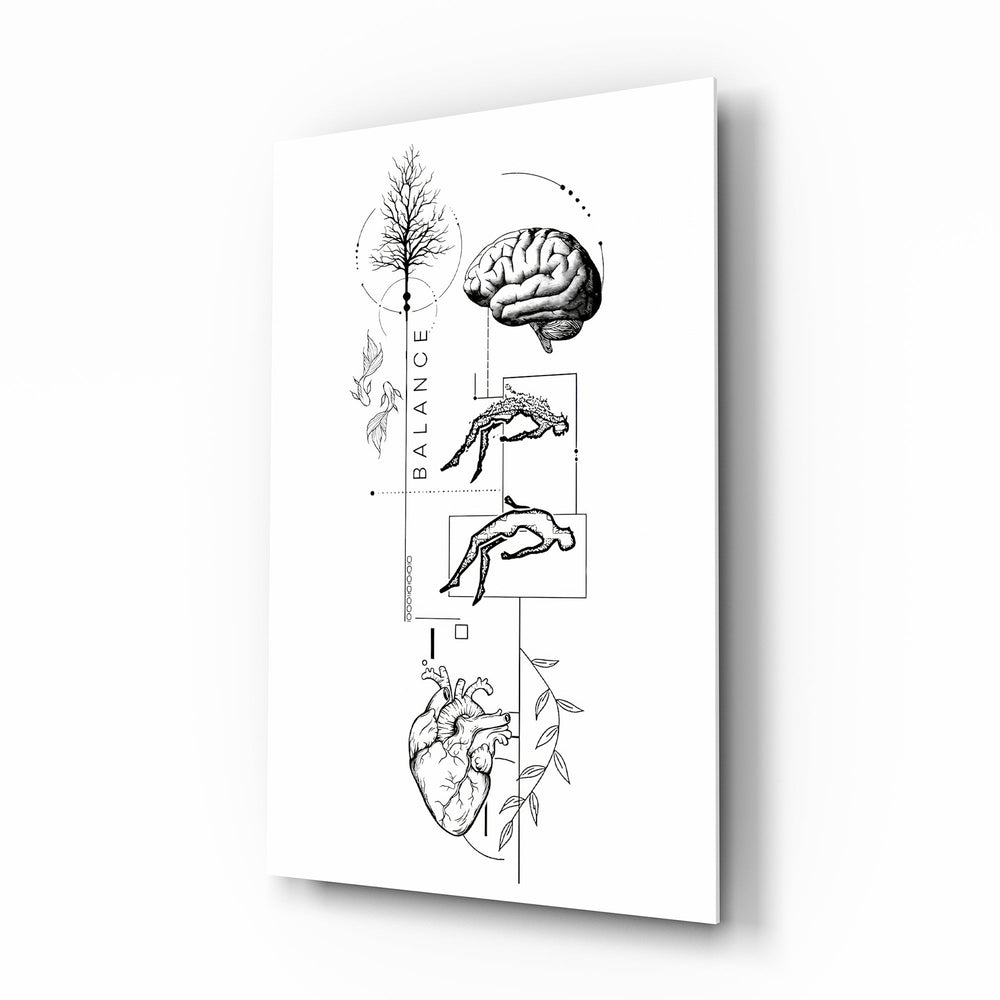 Balance Brain Heart Tree and Divers Glass Wall Art - Lifestyle preview in a designer interior