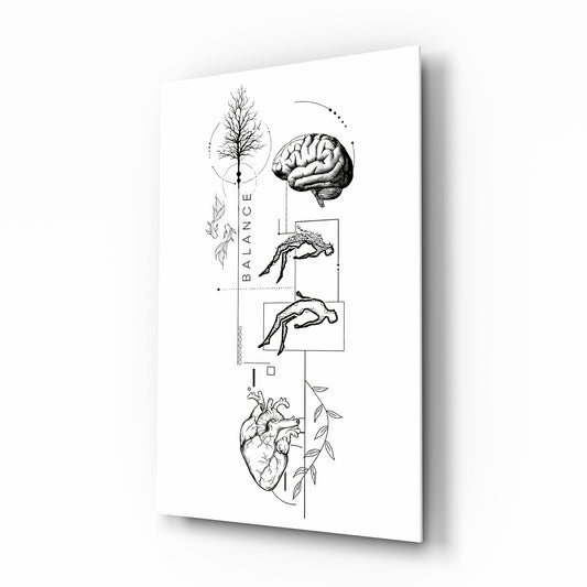 Balance Brain Heart Tree and Divers Glass Wall Art - Lifestyle preview in a designer interior