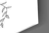 Close-up detail of the bare tree, koi, falling divers, brain and anatomical heart along a central line on the glass surface
