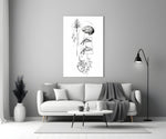 surreal balance collage of brain and heart panel bringing character to a minimalist living room wall
