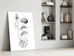 surreal balance collage of brain and heart panel resting in a shelving niche in a modern interior