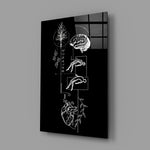 balance brain and heart line art glass wall art angled to show the polished tempered glass panel