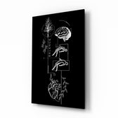 Balance Brain and Heart Line Art Glass Wall Art - Lifestyle preview in a designer interior