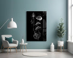 balance brain and heart line art glass wall art styled above an armchair in a reading corner
