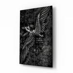 Every Fall a Chance to Rise Winged Angel Glass Wall Art - Lifestyle preview in a designer interior