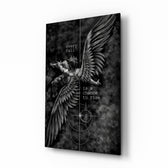 Every Fall a Chance to Rise Winged Angel Glass Wall Art - Lifestyle preview in a designer interior
