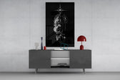ascending phoenix sacred geometry glass wall art displayed above a console in a designer interior