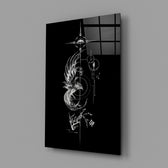 ascending phoenix sacred geometry glass wall art angled to show the polished tempered glass panel