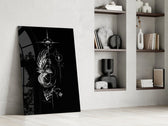 ascending phoenix sacred geometry panel resting in a shelving niche in a modern interior
