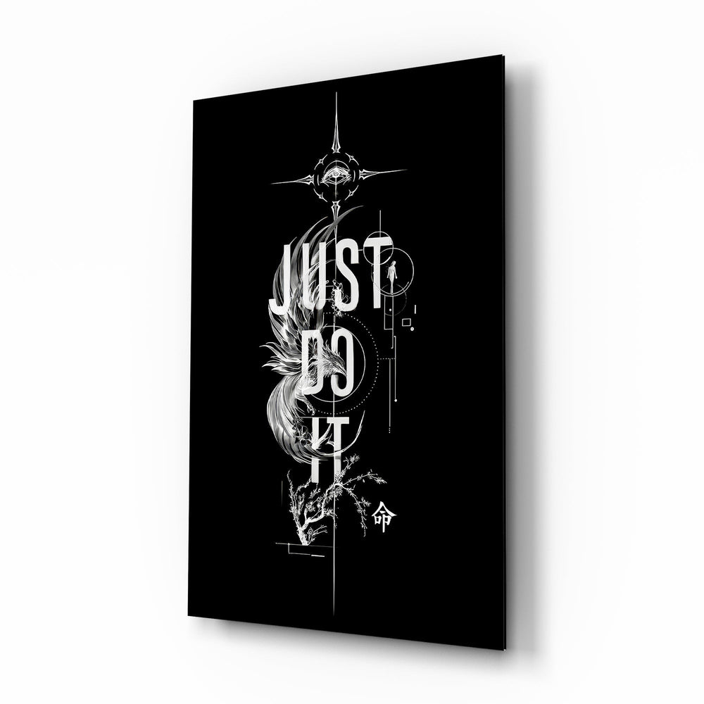 Phoenix Bold Motivational Typography Glass Wall Art - Lifestyle preview in a designer interior
