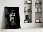 phoenix bold motivational typography panel resting in a shelving niche in a modern interior