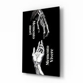 Skeletal and Living Hands Memento Mori Glass Wall Art - Lifestyle preview in a designer interior