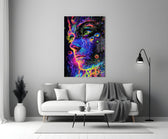 neon dot psychedelic woman's face panel bringing character to a minimalist living room wall