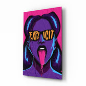 Explicit Pink Pop Art Woman Glass Wall Art - Lifestyle preview in a designer interior