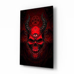 Third Eye Red Horned Skull Glass Wall Art - Lifestyle preview in a designer interior