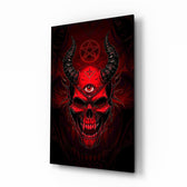 Third Eye Red Horned Skull Glass Wall Art - Lifestyle preview in a designer interior