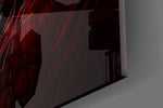 Close-up detail of the single open eye set into the forehead beneath a carved sigil on the glass surface
