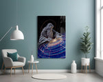 a silver-line creator shaping a spiral galaxy glass wall art styled above an armchair in a reading corner