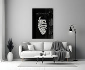 a skeleton hand gripping a roll of cash panel bringing character to a minimalist living room wall