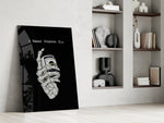 a skeleton hand gripping a roll of cash panel resting in a shelving niche in a modern interior