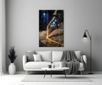 a fountain pen nib holding a cosmic amphitheatre panel bringing character to a minimalist living room wall