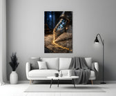 a fountain pen nib holding a cosmic amphitheatre panel bringing character to a minimalist living room wall