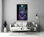 a cosmic deity crowned with planets panel bringing character to a minimalist living room wall