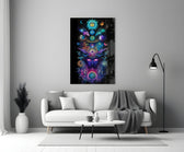 a cosmic deity crowned with planets panel bringing character to a minimalist living room wall