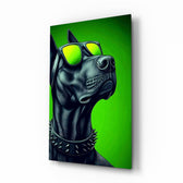 Lime Green Dog in Yellow Shades Glass Wall Art - Lifestyle preview in a designer interior