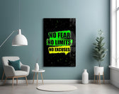 neon green gym motivation typography glass wall art styled above an armchair in a reading corner