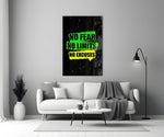 neon green gym motivation typography panel bringing character to a minimalist living room wall