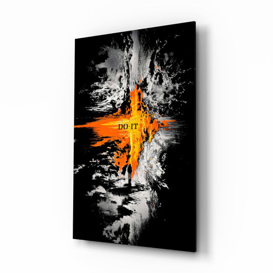 Do It Orange Lava Rift Motivation Glass Wall Art - Lifestyle preview in a designer interior