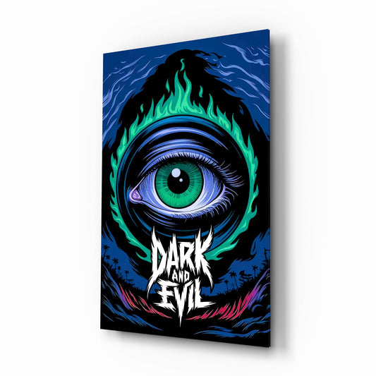 Dark and Evil Green Flame Eye Glass Wall Art - Lifestyle preview in a designer interior
