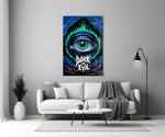 green flame eye over a night coastline panel bringing character to a minimalist living room wall