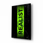 Realist Acid Green Stencil Band Glass Wall Art - Lifestyle preview in a designer interior