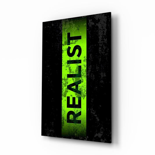 Realist Acid Green Stencil Band Glass Wall Art - Lifestyle preview in a designer interior