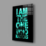 turquoise word stack hiding a face glass wall art angled to show the polished tempered glass panel