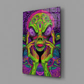 Volto alieno neon e fungo psichedelico quadro in vetro