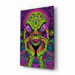 Volto alieno neon e fungo psichedelico quadro in vetro