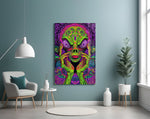 Volto alieno neon e fungo psichedelico quadro in vetro