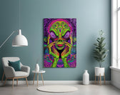 Volto alieno neon e fungo psichedelico quadro in vetro